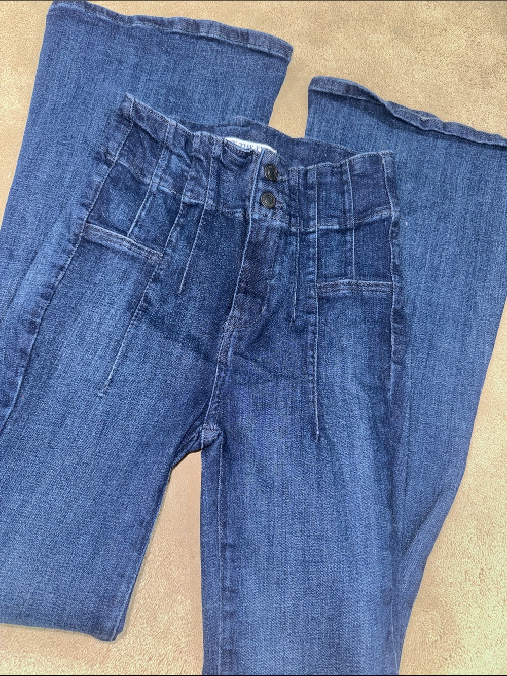 We The Free High-Rise Jayde Flare Dark Blue Pleated Jeans